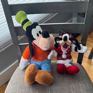 Two Disney Goofy Plush Christmas